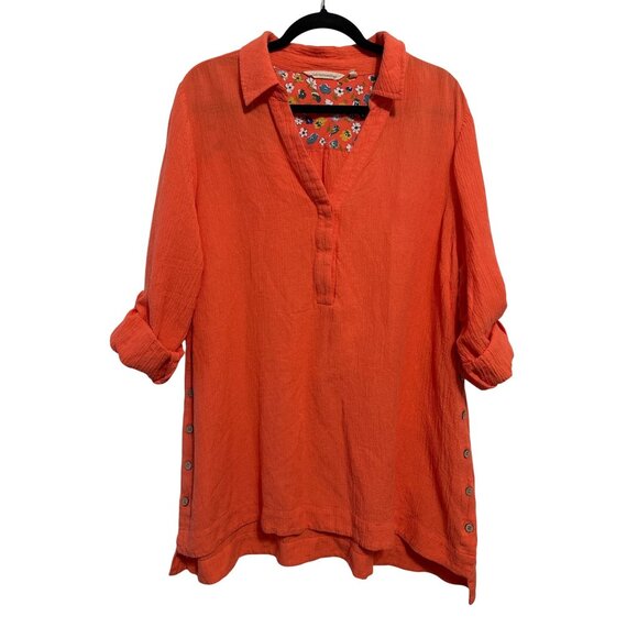 Soft Surroundings Womens Orange Tunic Top W/Button Accents & Floral Lining - Siz - Picture 8 of 8